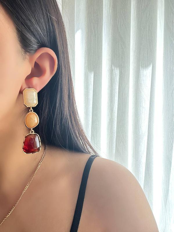 گوشواره سه رنگ کرم قهوه ای