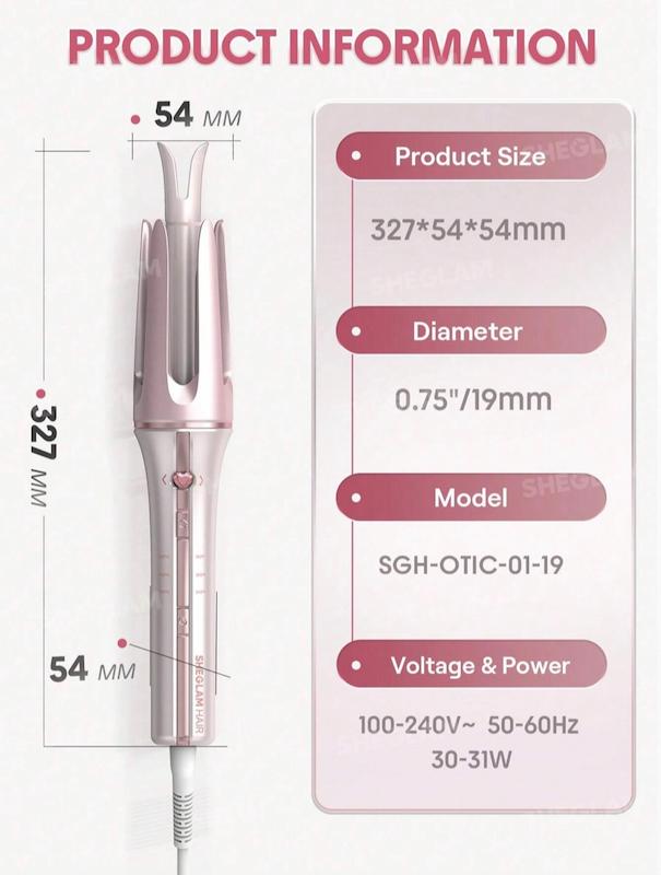 دستگاه کرلی صورتی شیگلم سایز ۱۹ Cupid's Charm One-Touch Instant Curler-19mm