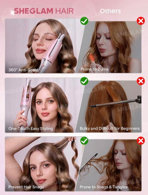 دستگاه کرلی صورتی شیگلم سایز Cupid's Charm One-Touch Instant Curler-25mm ۲۵
