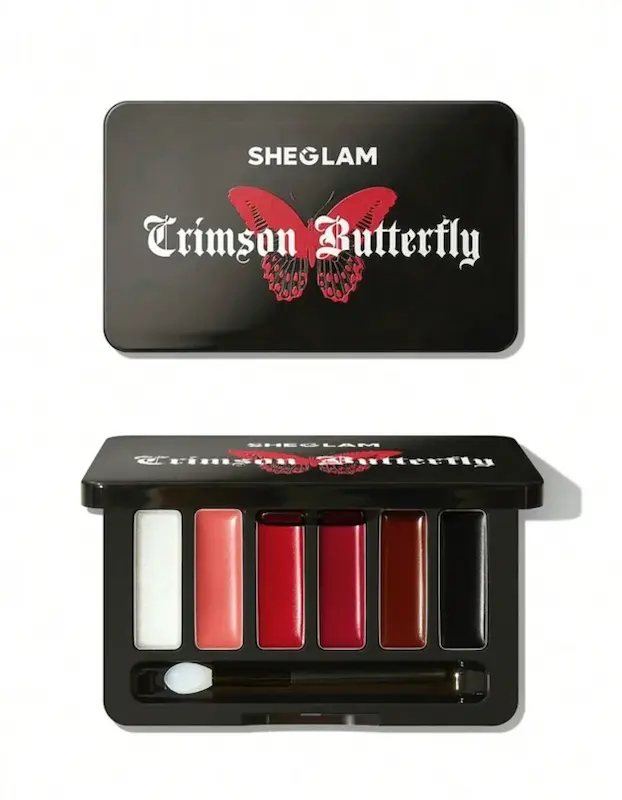 پالت لیپ گلاس پروانه  زرشکی شیگلم SHEGLAM Phantom'S Kiss Lip Gloss Palette Moisturizing Lip Gloss High