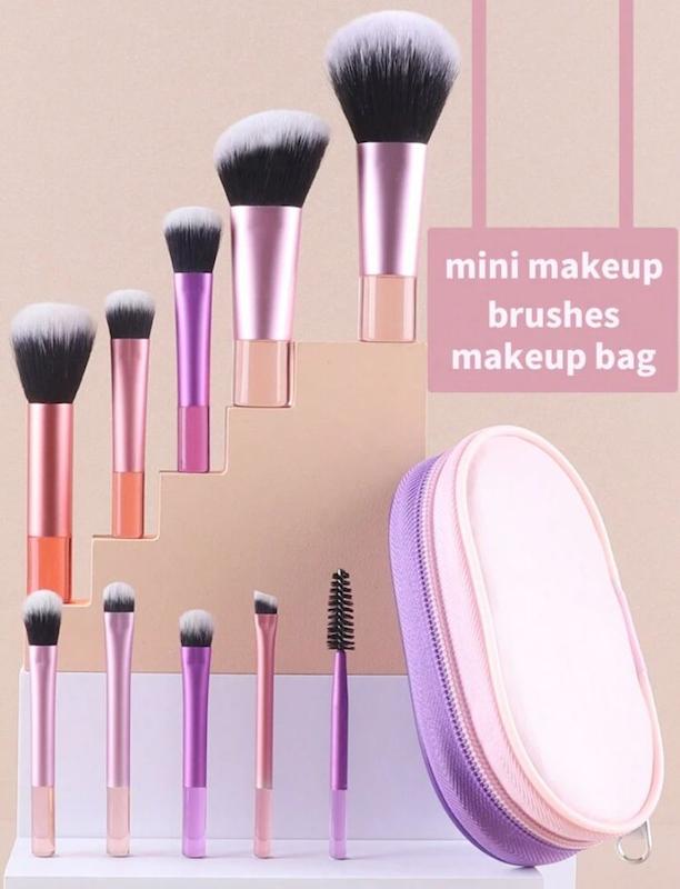 ست براش ۱۰ عددی با کیف چرمی اورجینال شین (شی ان) رنگ صورتی بنفش  SHEIN Makeup Brush Set 