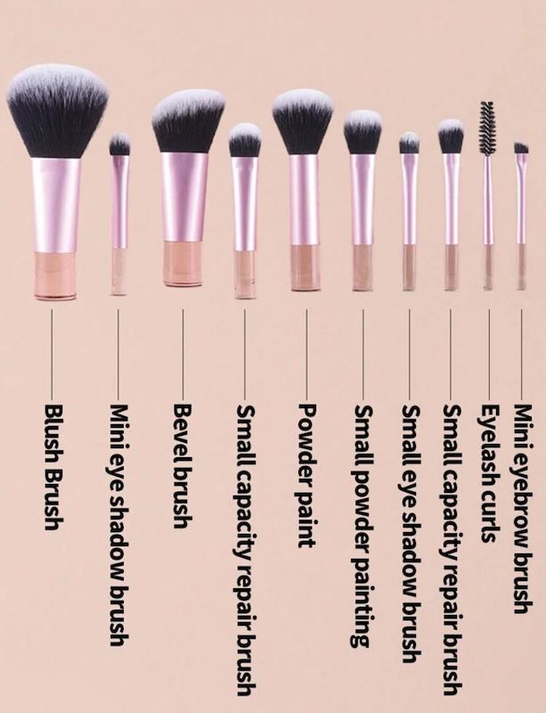 ست براش ۱۰ عددی با کیف چرمی اورجینال شین (شی ان) رنگ صورتی SHEIN Makeup Brush Set 