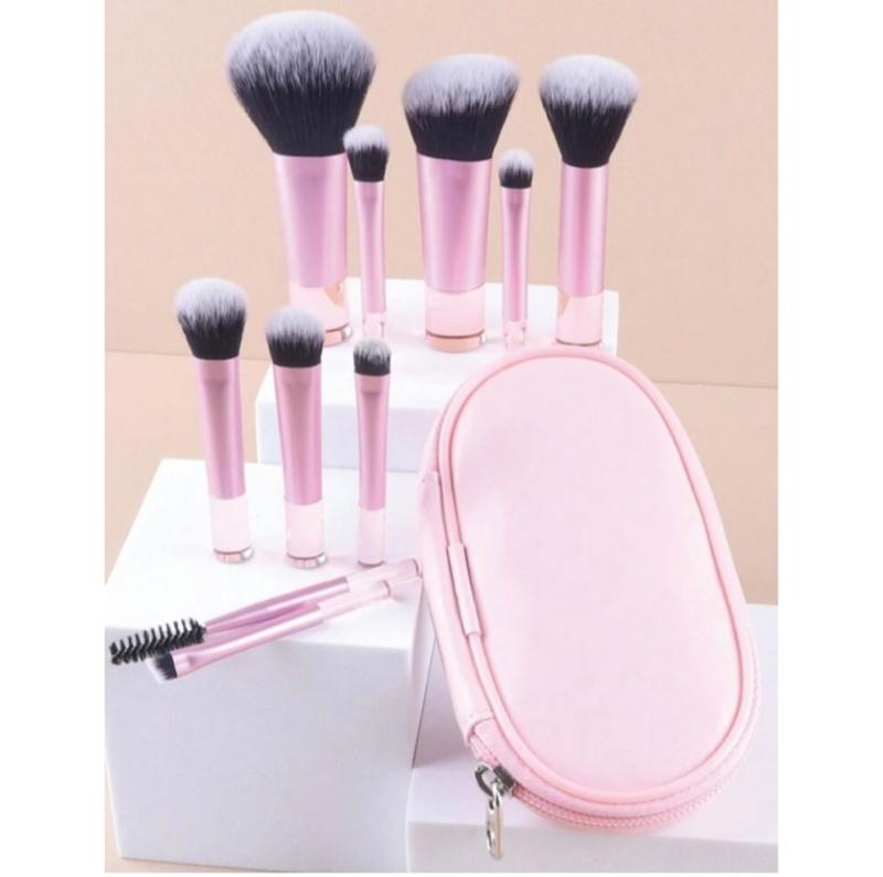 ست براش ۱۰ عددی با کیف چرمی اورجینال شین (شی ان) رنگ صورتی SHEIN Makeup Brush Set 