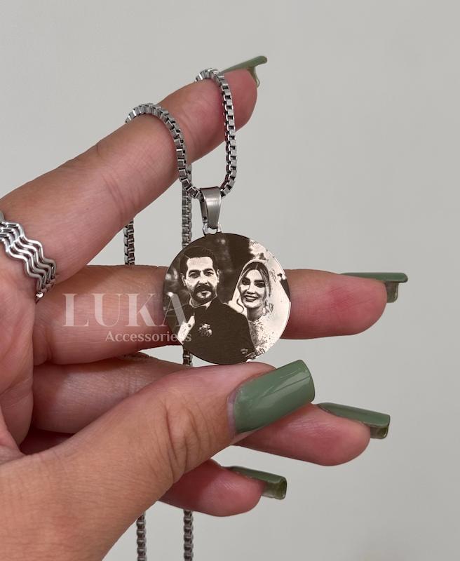 گردنبند حک چهره گرد سیلور