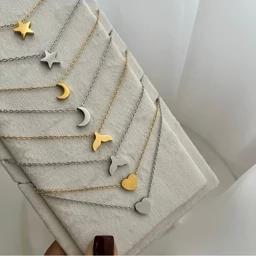 گردنبند قلب ماه ستاره دم وال استیل