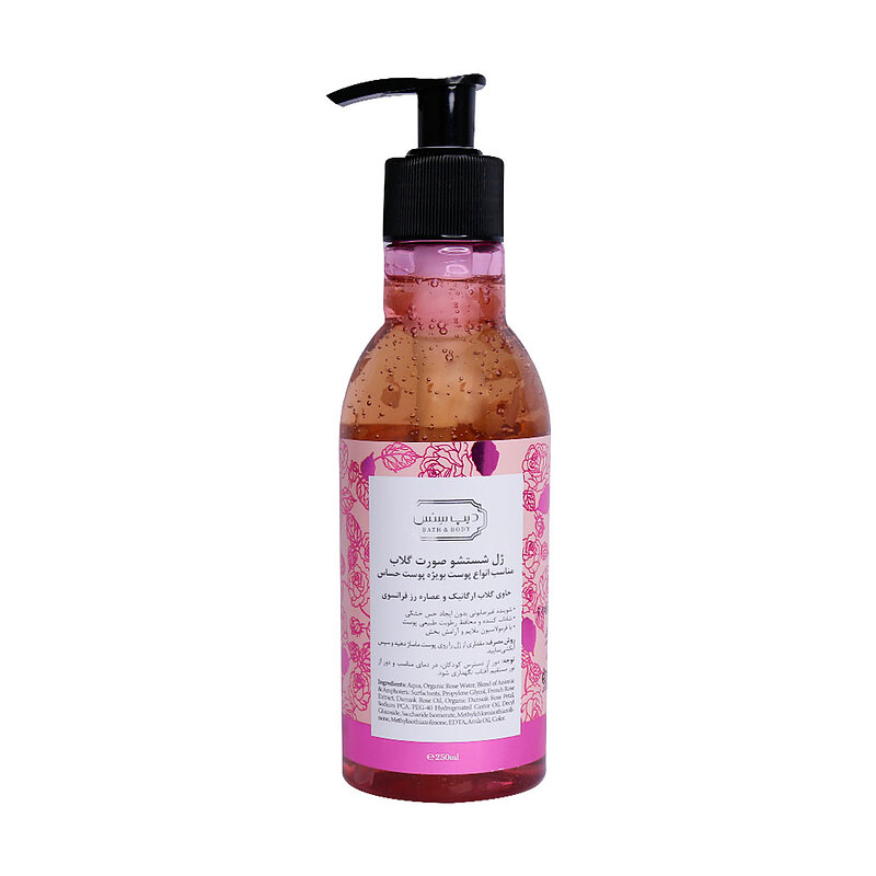 ژل شستشوی صورت گلاب انواع پوست دیپ سنس 250 میلی لیتر Organic Rose Water Face Wash Gel Deep Sens