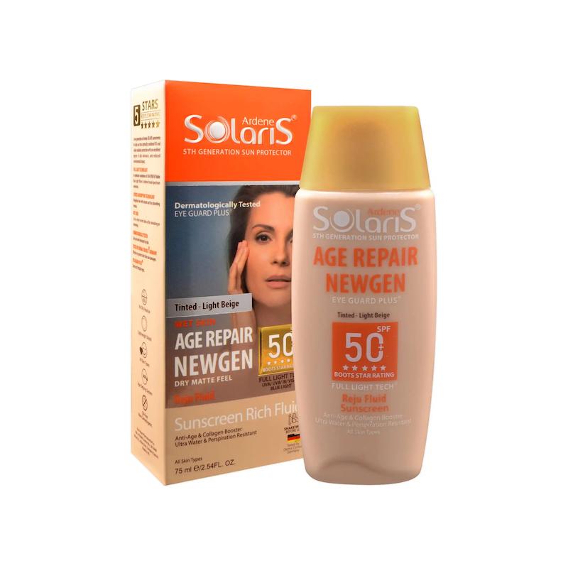 فلوئید ضد آفتاب ایج ریپیر نیوژن SPF50 (بژ طبیعی) آردن سولاریس Age Repair Newgen Sunscreen Rich Fluid SPF50 Ardene Solaris