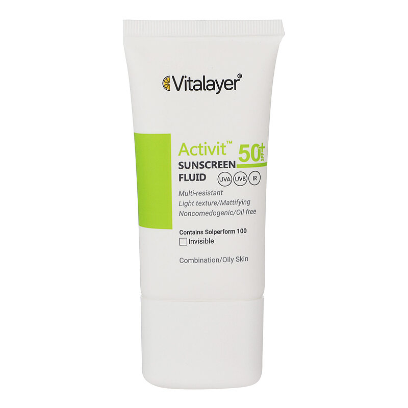 فلوئید ضد آفتاب اکتی ویت SPF50 (بی رنگ) ویتالیر  Activit Sunscreen Fluid SPF50 Vitalayer