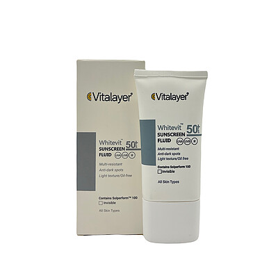 فلوئید ضد آفتاب ضد لک وایت ویت SPF50 (بی رنگ)  ویتالیر Whitevit Sunscreen Fluid Anti Spots SPF50 Vitalayer