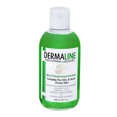 محلول پاک کننده مناسب پوست‌های چرب درمالاین  skin cleansing solution suitable for oily & acne prone skin DERMALINE