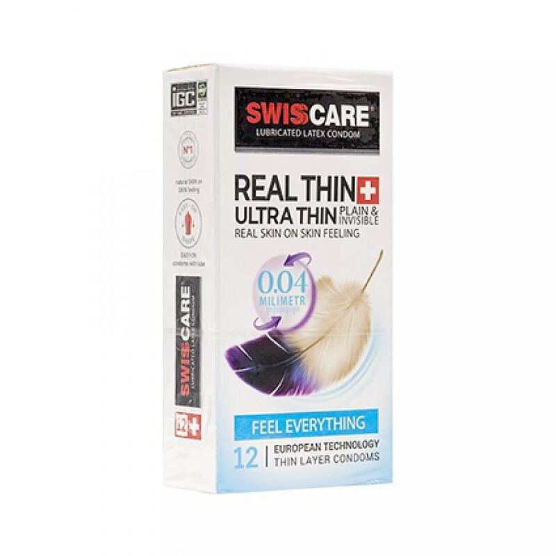 کاندوم بسیار نازک سوئیس کر Swisscare Real Thin Ultra Thin بسته ۱۲ عددی