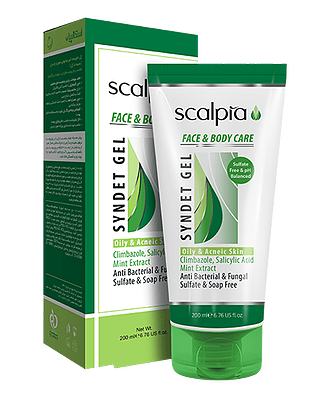 سیندت ژل پوست چرب  Scalpia|اسکالپیا ژل شوینده غیر صابونی صورت و بدن پوست چرب    Body And Face Cleansing Syndet Gel For Oily Skin