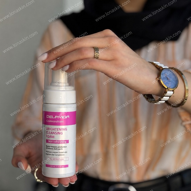 فوم شستشوی صورت پوست های دارای لک دلاویگا Brightening Cleansing Foam Skin refreshing delaviga