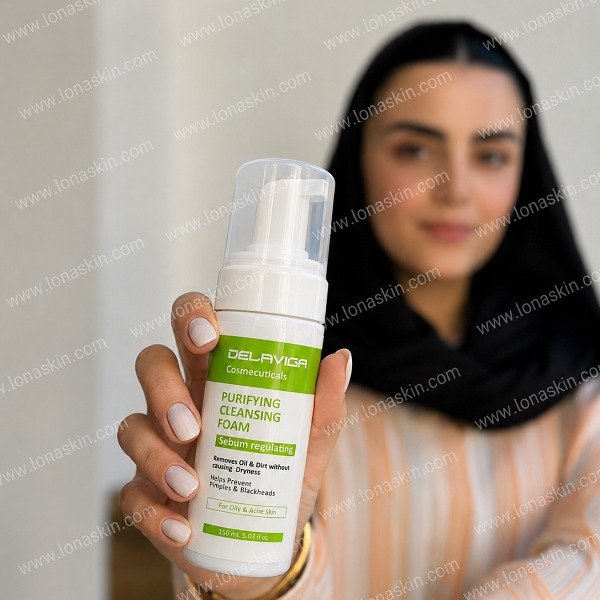 فوم شستشوی صورت پوست چرب و جوشدار دلاویگا Purifying Cleansing Foam Sebum regulating