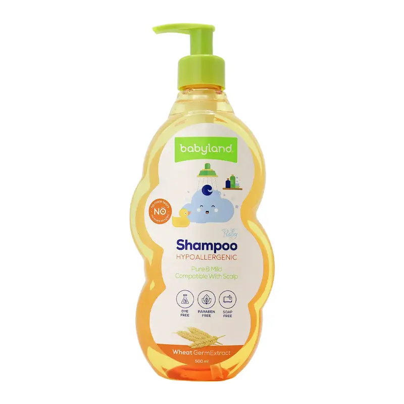 شامپو پروتئینه موی کودک عصاره جوانه گندم بی بی لند 500 میلی لیتر Babyland Wheat Germ Baby Hair Shampoo 500 ml