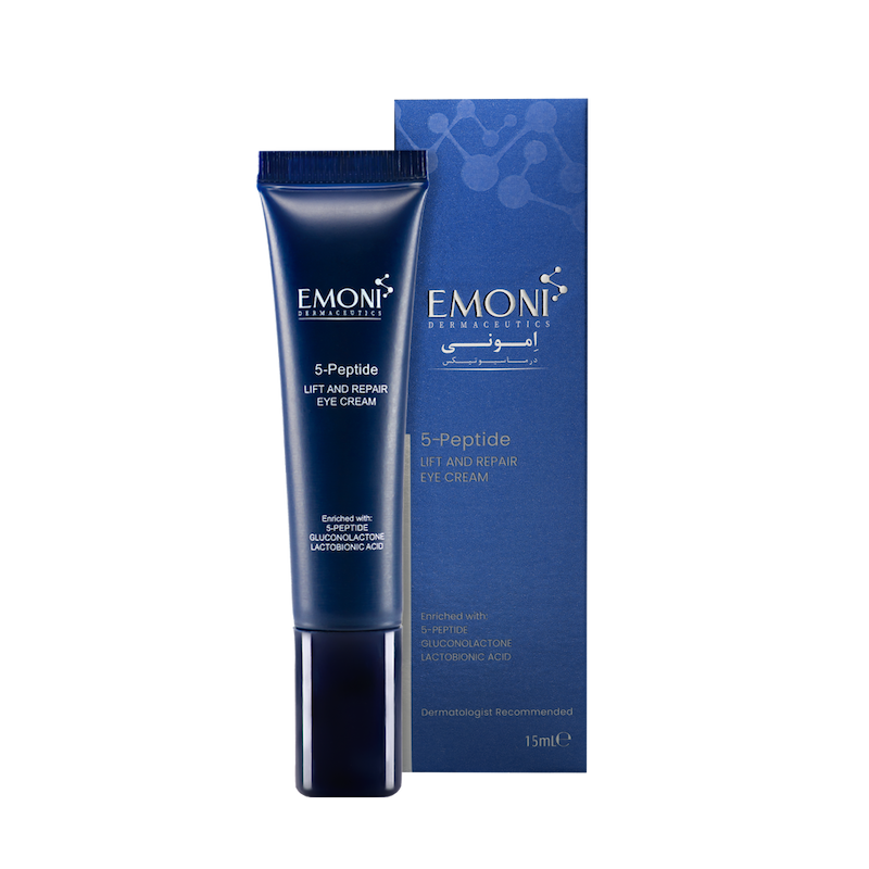 کرم ضد چروک دور چشم امونی مدل 5 peptide حجم 15 میلی لیتر Emoni 5 peptide Lift And Reapair Eye Cream 15 ml