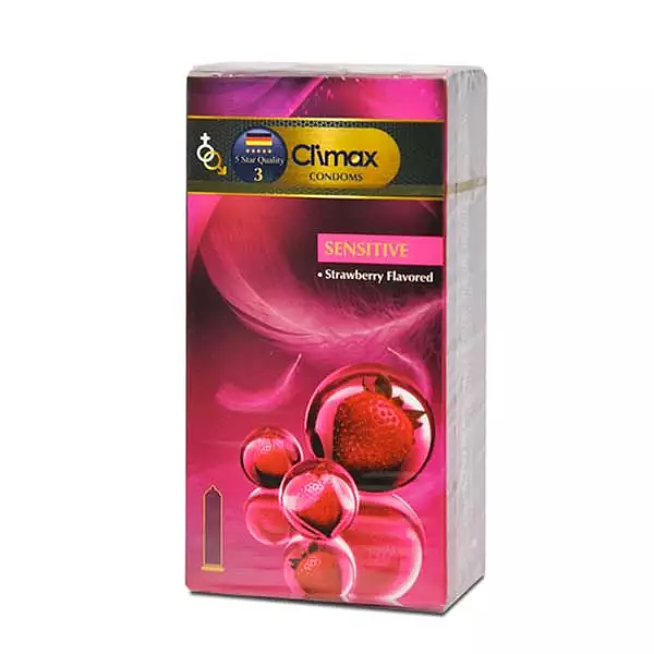 کاندوم کلایمکس حساس ساده با اسانس توت فرنگی (12 عددی) Sensitive Condoms With Strawberry Flavored