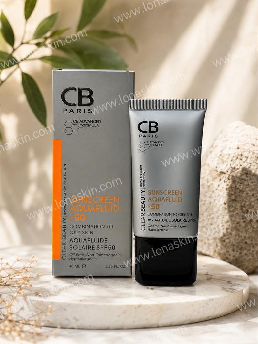 کرم ضدآفتاب بی رنگ مناسب پوست های مختلط تا چرب اس پی اف 50 SPF50 SUNSCREEN AQUAFLUID 