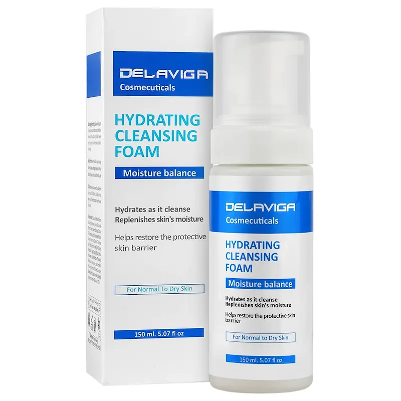 فوم شستشوی صورت پوست های معمولی و خشک دلاویگا  Hydrating Cleansing Foam Moisture balance