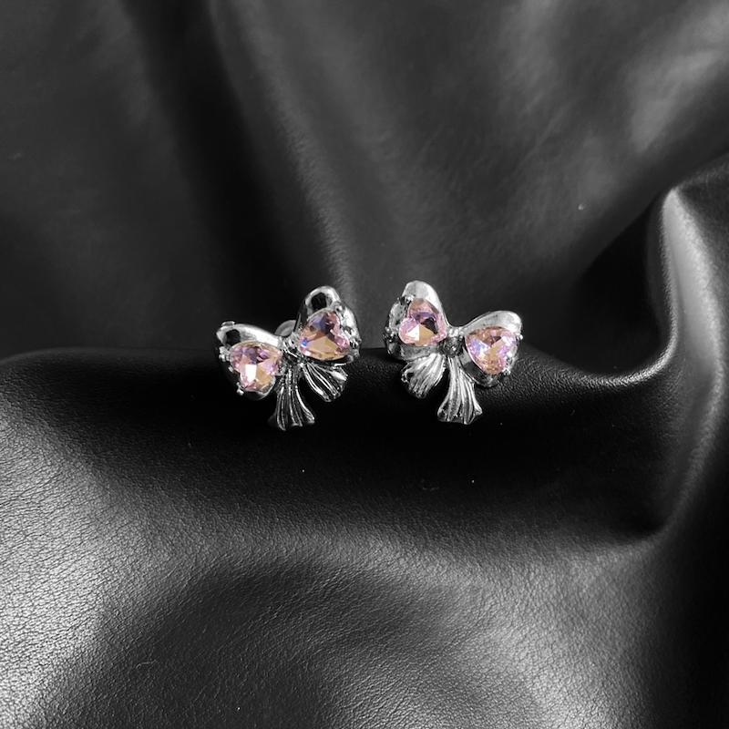 گوشواره پاپیون سنگ صورتی 