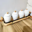 ست جا ادویه 5 پارچه ریور کد DH4910 جا ادویه چینی بن چاینا با پایه چوبی