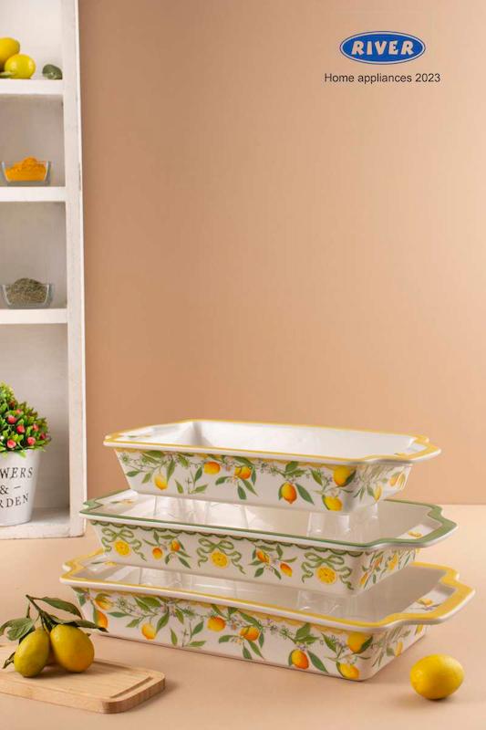 سه تابه چینی گلدار Lemon مدل مستطیل کد 8170 (ست 3 عددی)