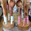 ست کفگیر و ملاقه چوبی  ۶ پارچه ریور مدل 8492 دسته سیلیکونی با استند چوبی