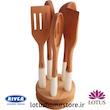 ست کفگیر و ملاقه چوبی  ۶ پارچه ریور مدل 8492 دسته سیلیکونی با استند چوبی
