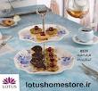 شیرینی‌خوری دو طبقه سرامیکی ریور مدل گلدار آبی کد 8539