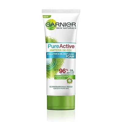 فوم شستشو گارنیه مدل Pure Active حاوی عصاره ماچا حجم 100 میل