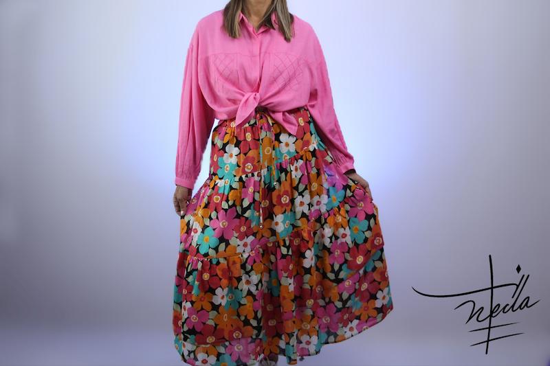 دامن چین دار گل دار