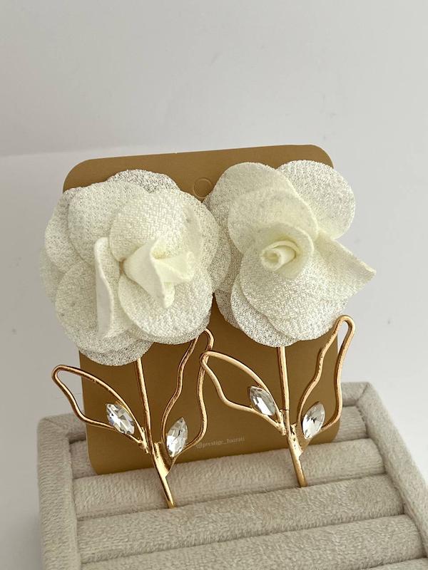 گوشواره گل رز پارچه ای 