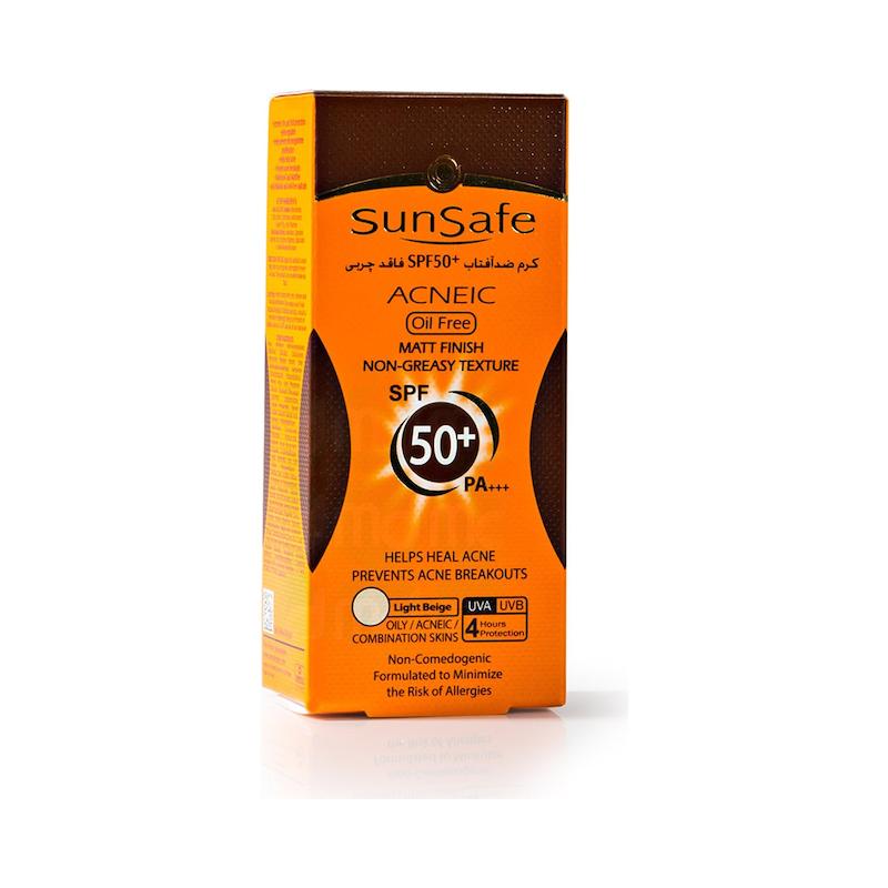 کرم ضدآفتاب سان‌سیف SPF50 فاقد چربی و بی‌رنگ پوست چرب و آکنه‌ای، ۵۰ میلی‌لیتر