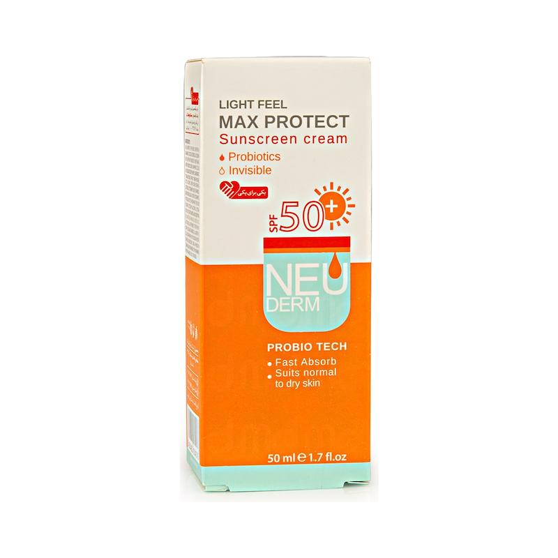 کرم ضدآفتاب نئودرم مدل مکس پروتکت SPF50 بی‌رنگ پوست نرمال و خشک، ۵۰ میلی‌لیتر
