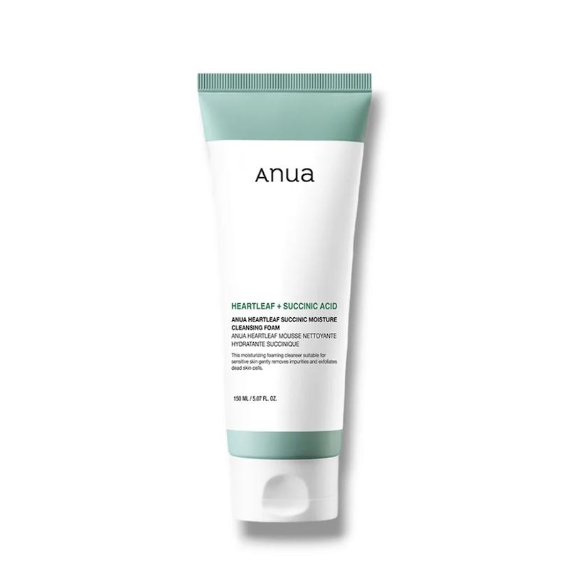 فوم شوینده تسکین دهنده و مرطوب کننده سوکسینیک اسید آنوا Anua Heartleaf Succinic Moisture Cleansing Foam