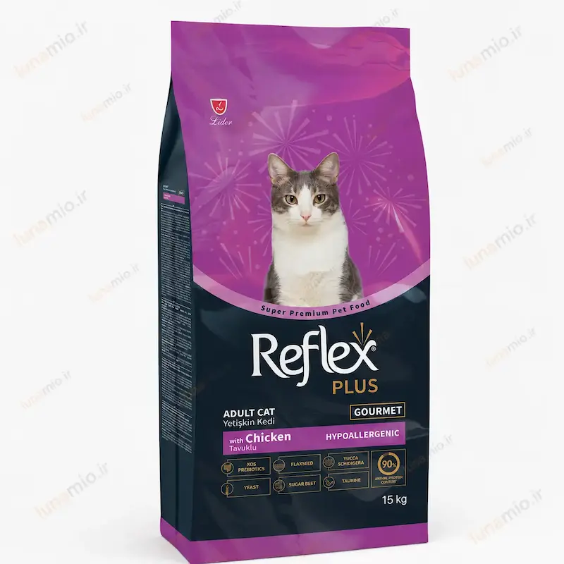 غذای خشک گربه بالغ رفلکس پلاس گورمت با مرغ Reflex Plus Gourmet Adult Cat Food with Chicken