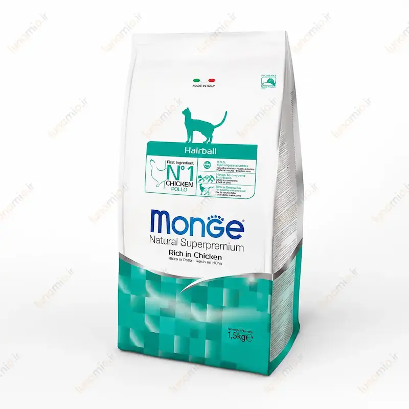 غذای خشک گربه مونژه هیربال مرغ بسته ۱.۵ کیلوگرم