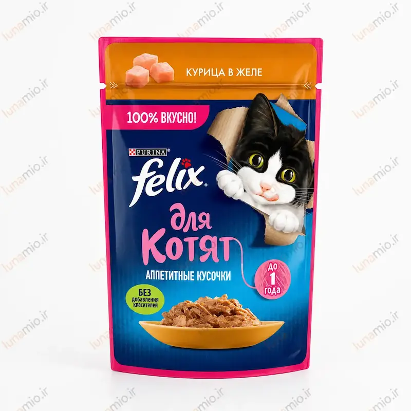 پوچ فلیکس کیتن روسی طعم مرغ در ژله ۷۵ گرم مخصوص بچه گربه