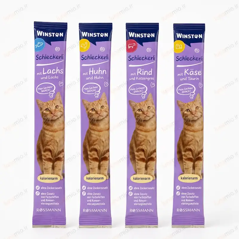 بستنی گربه وینستون در چهار طعم ماهی مرغ گوشت و پنیر