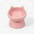 ظرف آب و غذای سرامیکی پایه‌دار گوش‌گربه‌ای رنگ صورتی
