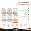 اینفوگرافیک ظرف آب و غذای سرامیکی پایه‌دار طرح گربه در شش طرح مختلف