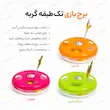 اینفوگرافیک برج بازی تک‌طبقه گربه با توپ چرخان و پر فنری
