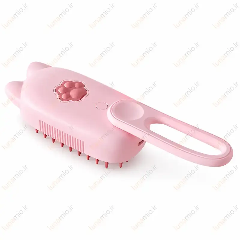 برس بخار گربه دسته‌دار طرح گربه رنگ صورتی