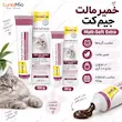 اینفوگرافی خمیر مالت گربه جیم کت Malt-Soft Extra در وزن‌های ۵۰ و ۱۰۰ گرم