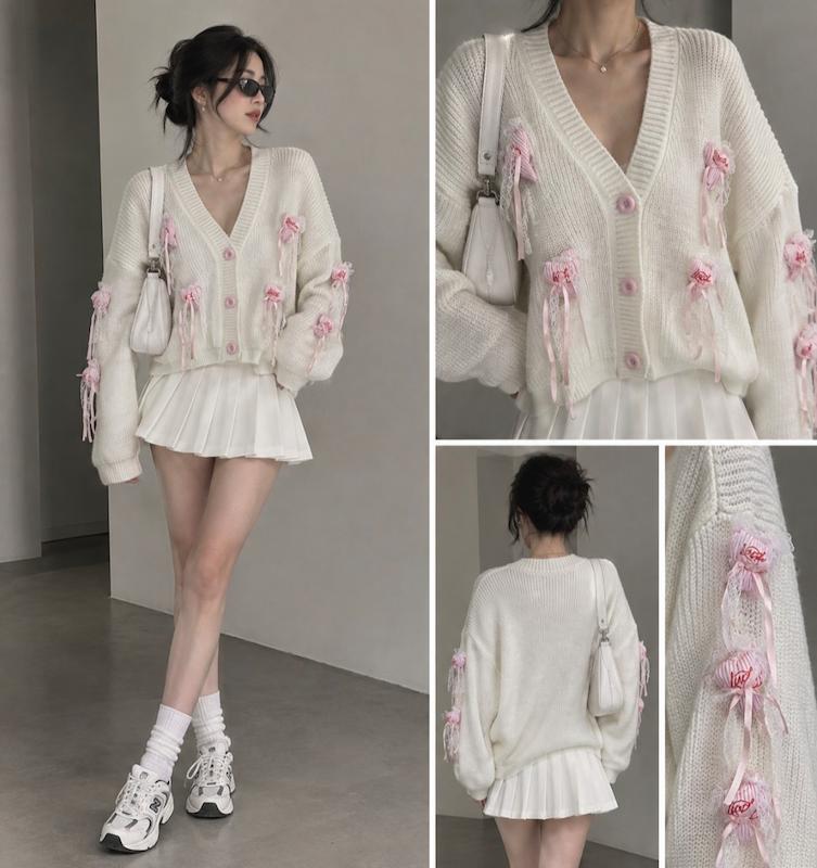 🎀 کاردیگن بافت پاپیونی سفید