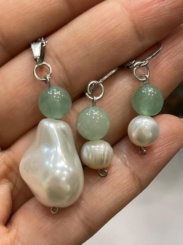 ست سنگ اونتورین سبز و مروارید