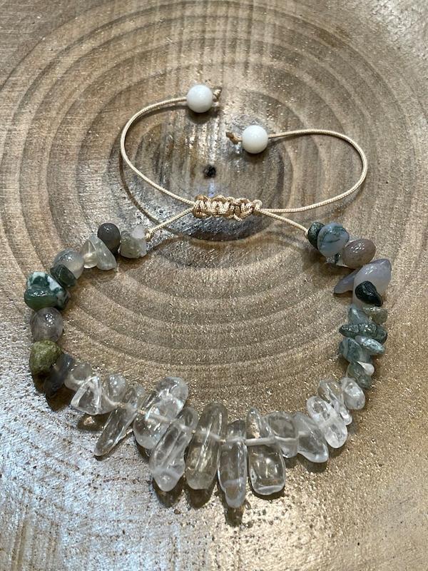 دستبند سنگ نامنظم عقیق خزه و کوارتز