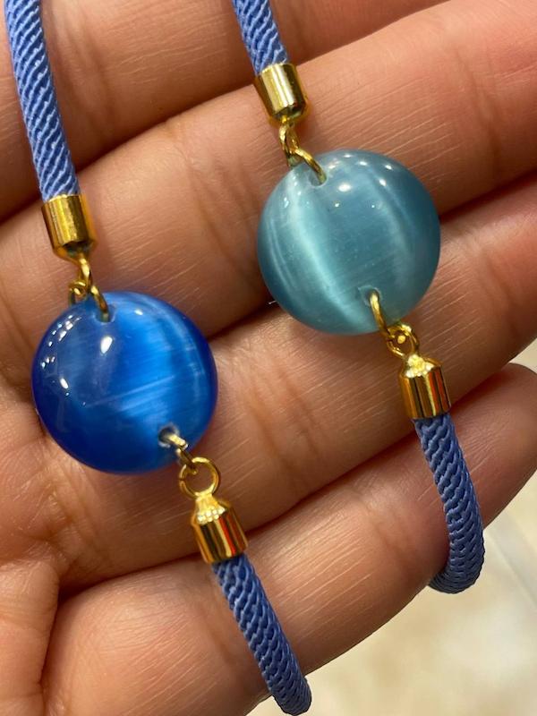 دستبند سنگ چشم گربه آبی