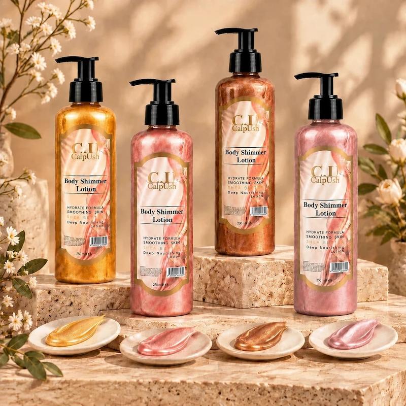 لوسیون بدن شاین دار کالپوش حجم 250ml | مرطوب‌کننده غنی حاوی شی باتر با شاین طلایی ماندگار (CalpUsh Body Shimmer Lotion)