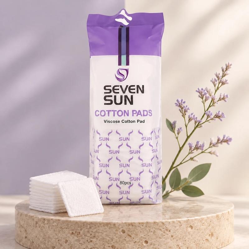 پد آرایش پاک کن مربعی سون سان بسته ۸۰ عددی | Seven Sun Viscose Cotton Pads